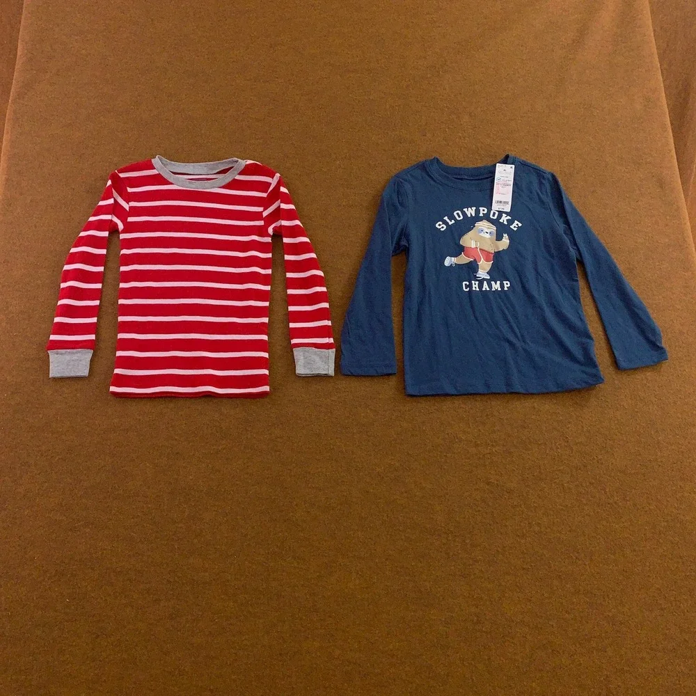 Carters Toddler 4T Blue Red Slowpoke Sloth Stripe Long Sleeve T-Shirt Bundle New